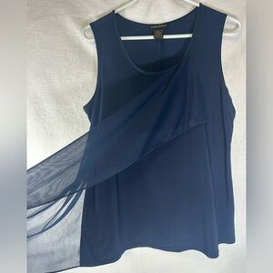 Susan Lawrence Navy Draped Sleeveless Blouse